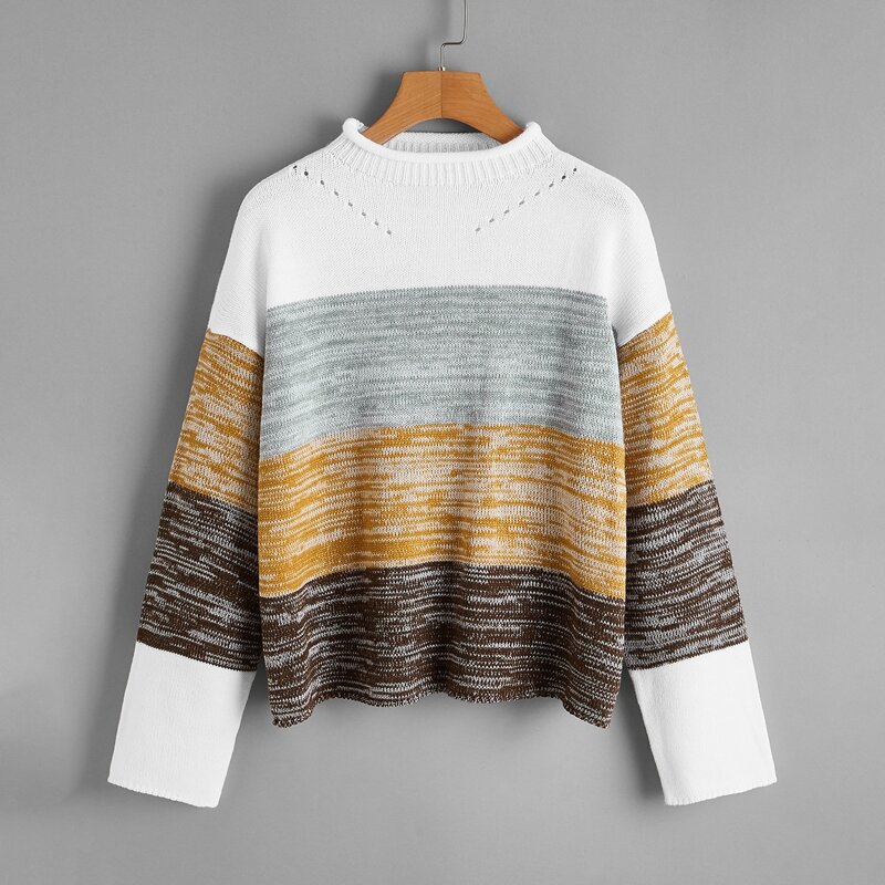 

Eyelet Detail Color Block Sweater, Multicolor