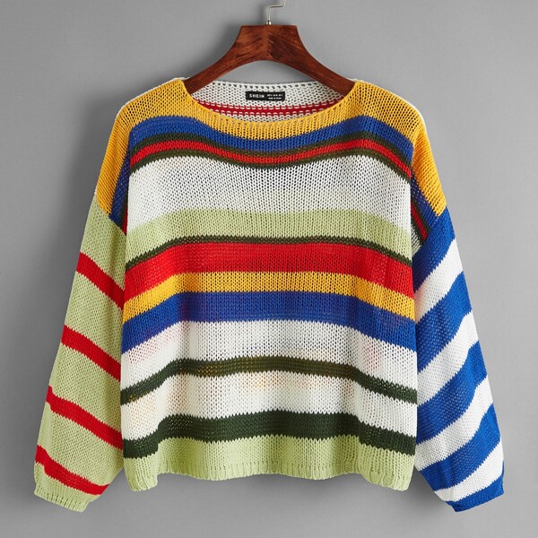 

Drop Shoulder Striped Sweater, Multicolor