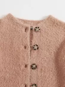 SHEIN MOD Button Front Fuzzy Knit Cardigan With Cami - Baby Pink - View 6