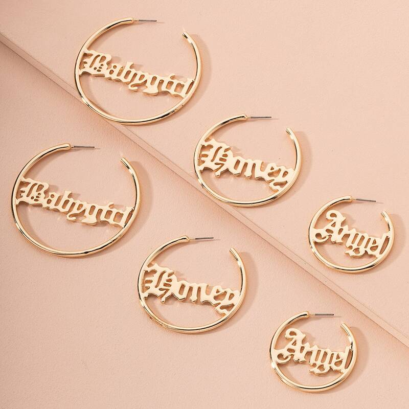 

3pairs Letter Decor Cuff Hoop Earrings, Gold
