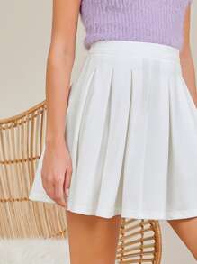 SHEIN Privé Falda fruncido unicolor - Blanco - Ver 4