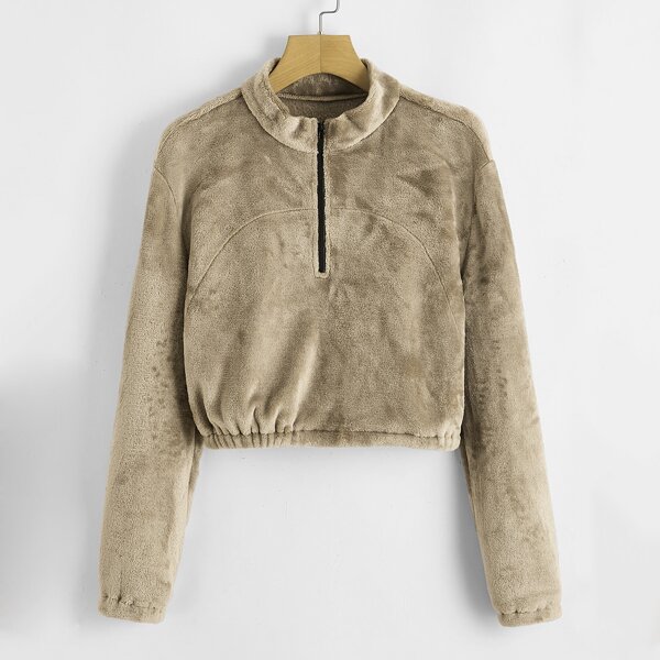 

Zip Up Flannel Sweatshirt, Khaki