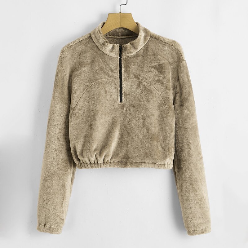

Zip Up Flannel Sweatshirt, Khaki