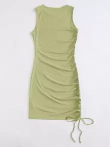 素色抽繩側包臀連衣裙 - 綠色 - 查看 2