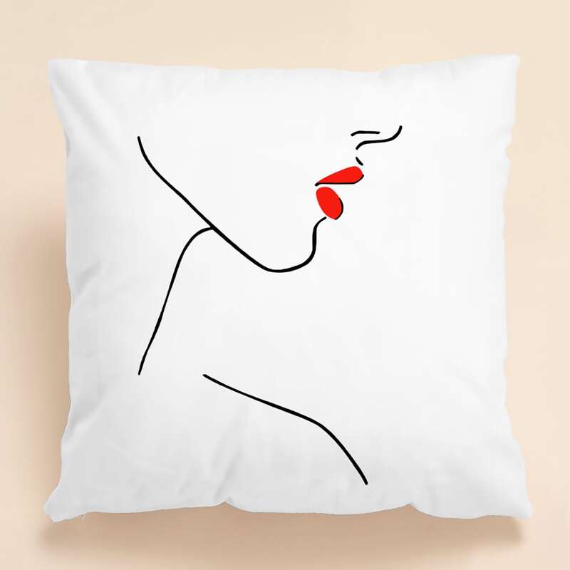 

Lip Print Cushion Cover Without Filler, White