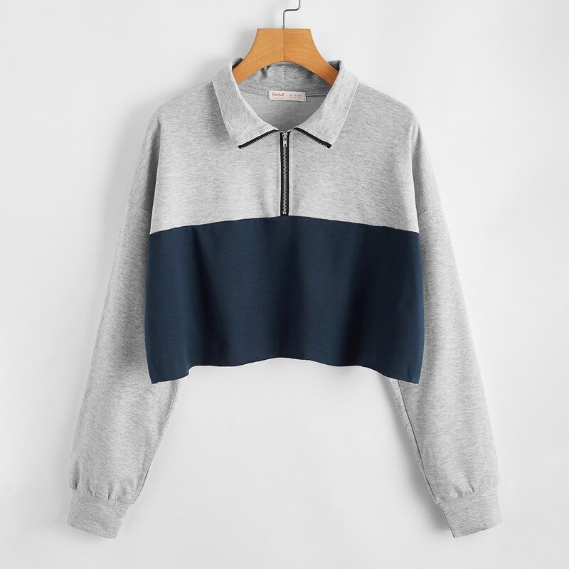 

Colorblock Half Zip Crop Sweatshirt, Multicolor