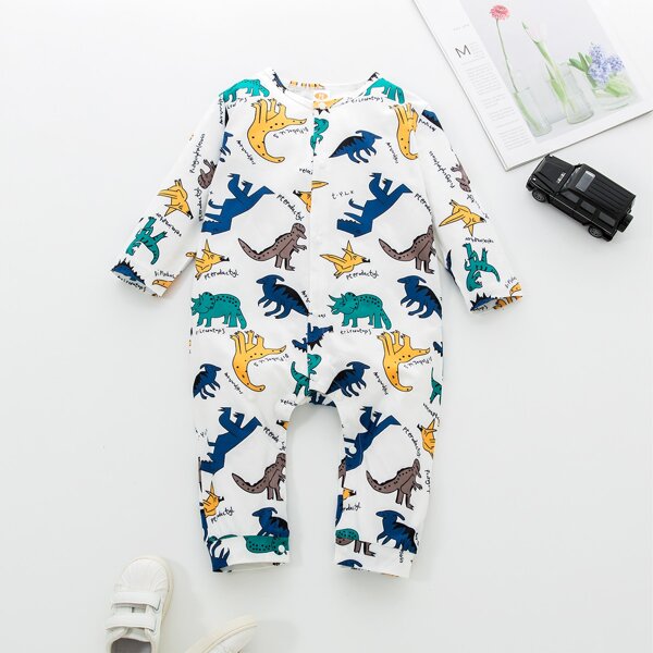 

Baby Boy Dinosaur & Letter Graphic Jumpsuit, White