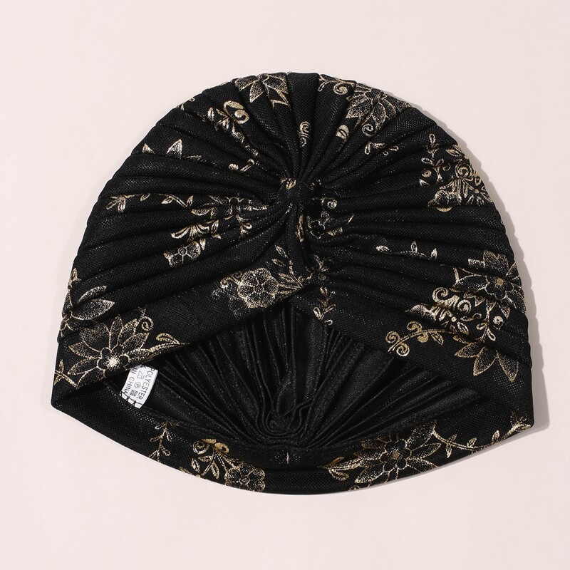 

Floral Pattern Turban Hat, Black