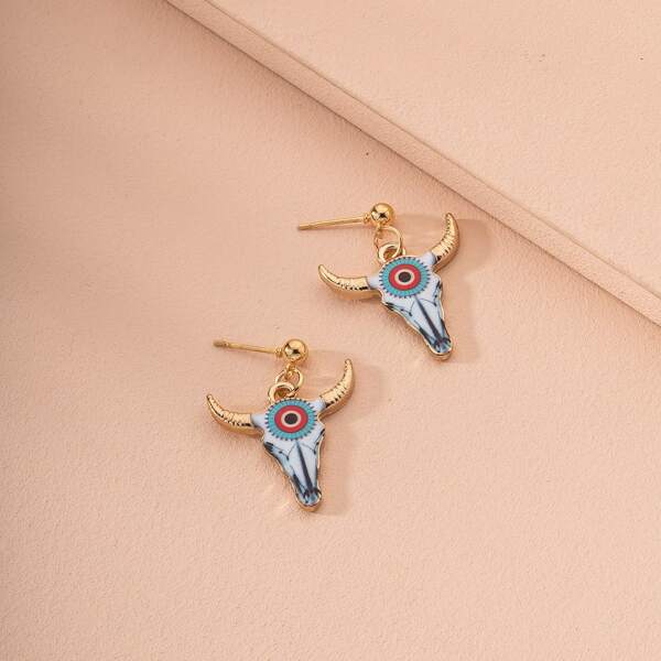 

Bull Head Charm Drop Earrings, Multicolor