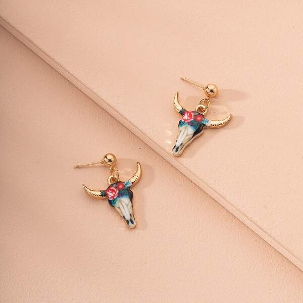 

Bull Head Charm Drop Earrings, Multicolor