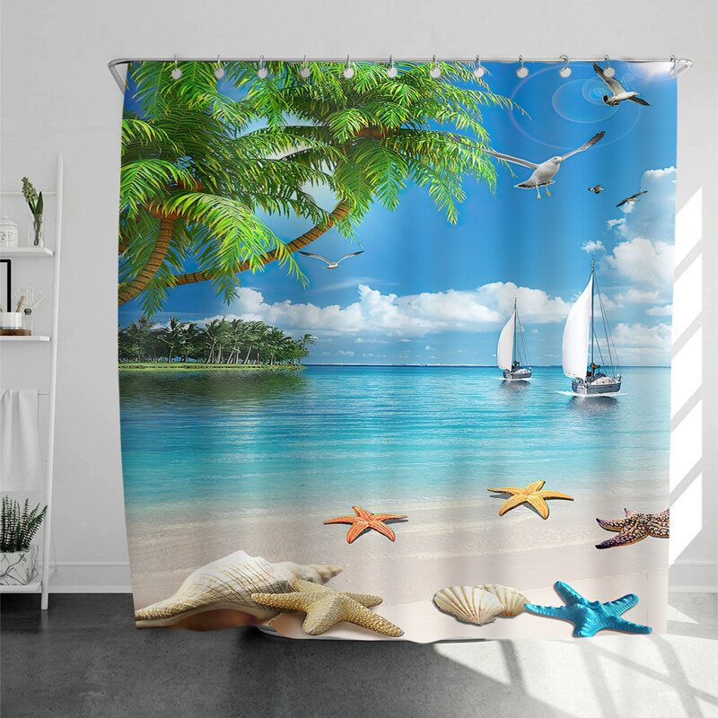

Scenery Pattern Shower Curtain With 12hooks, Multicolor