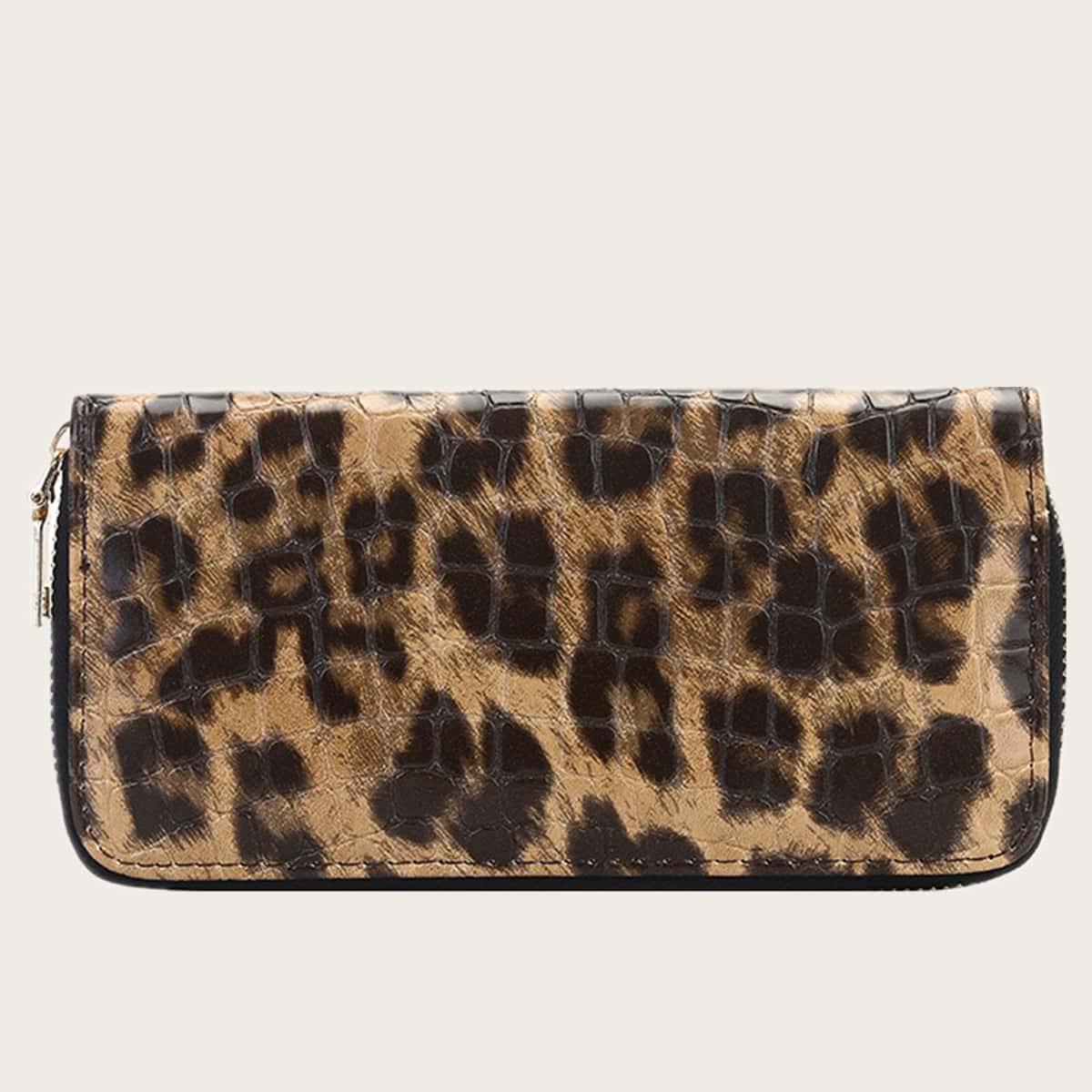 

Leopard Zip Around Long Purse, Khaki