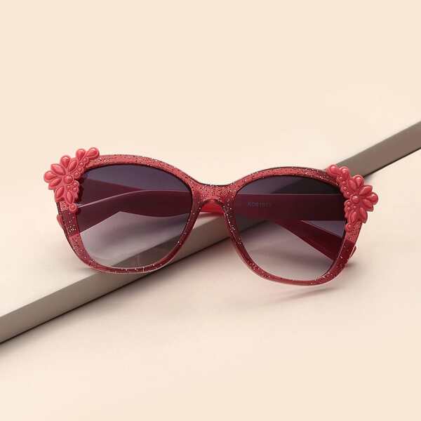 

Toddler Kids Floral Decor Acrylic Frame Sunglasses, Red
