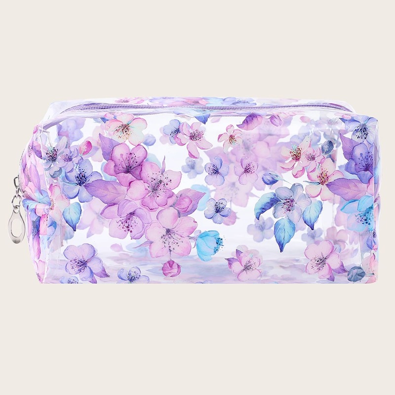 

1pc Flower Print Transparent Makeup Bag, Multicolor