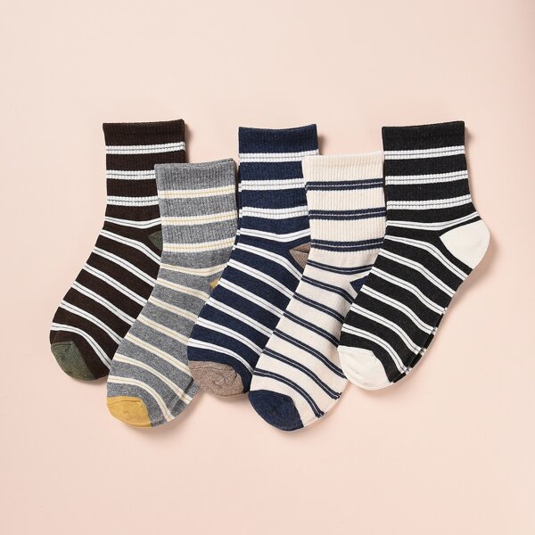 

5pairs Men Striped Pattern Socks, Multicolor