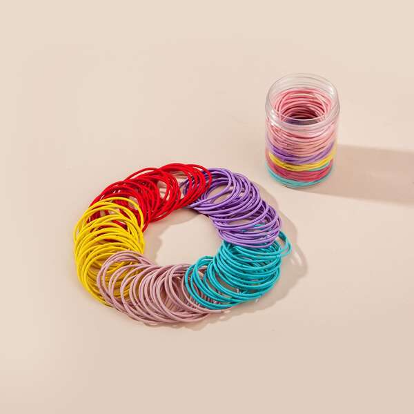 

100pcs Toddler Girls Simple Hair Tie, Multicolor