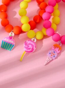 3pcs Toddler Girls Cake Charm Beaded Bracelet
