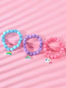 3pcs Toddler Girls Rainbow Charm Beaded Bracelet