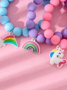 3pcs Toddler Girls Rainbow Charm Beaded Bracelet