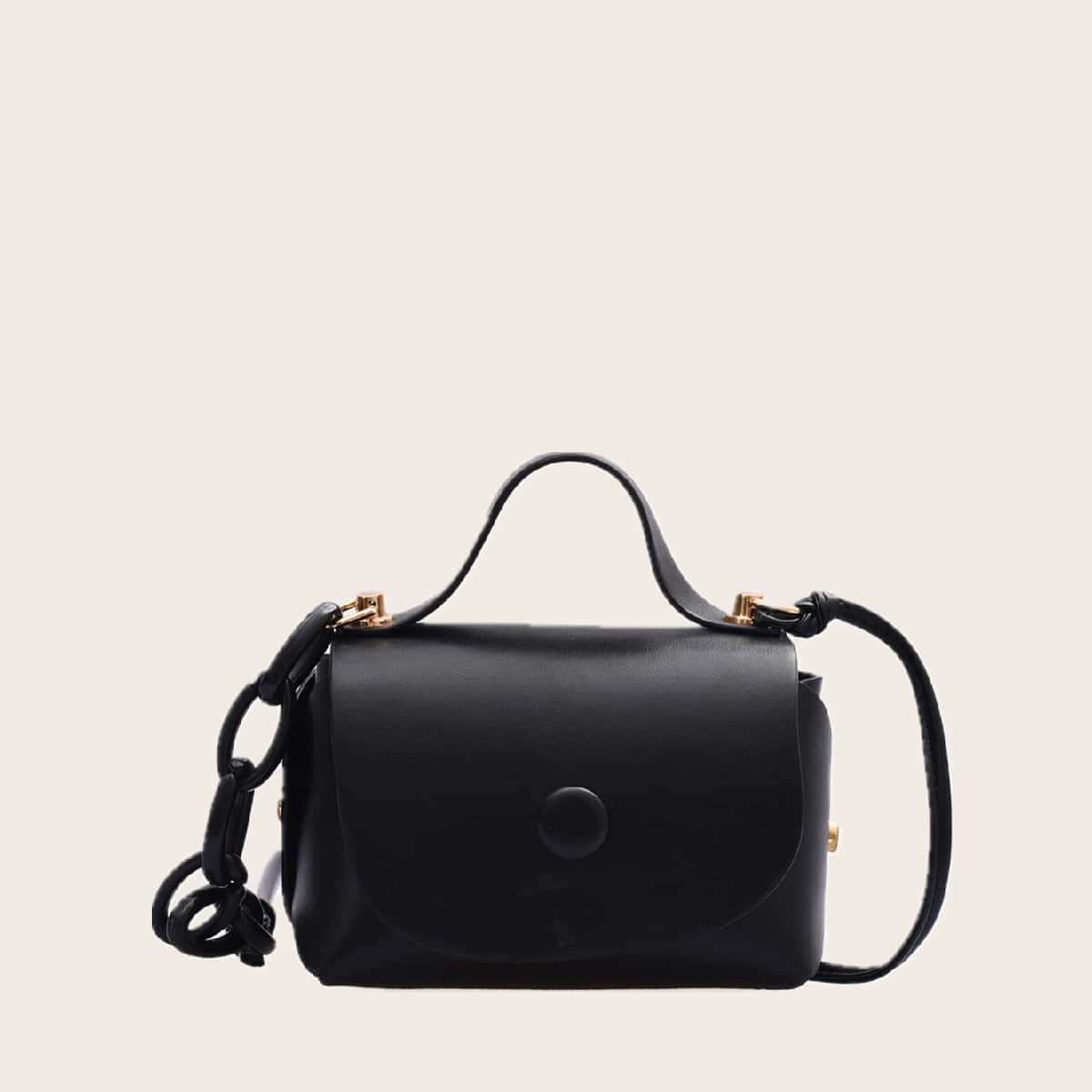

Mini Minimalist Flap Satchel Bag, Black