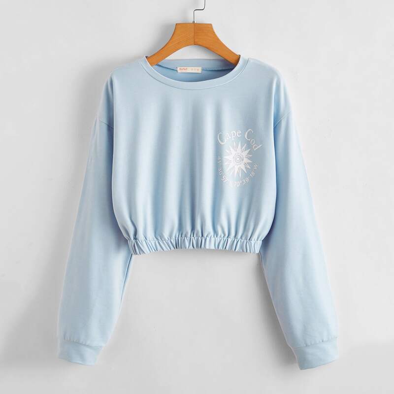 

Letter Graphic Crop Sweatshirt, Baby blue