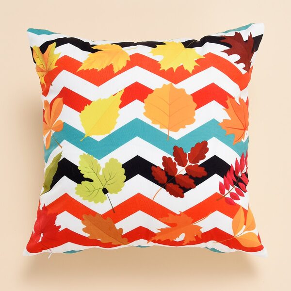 

Leaf Print Cushion Cover Without Filler, Multicolor