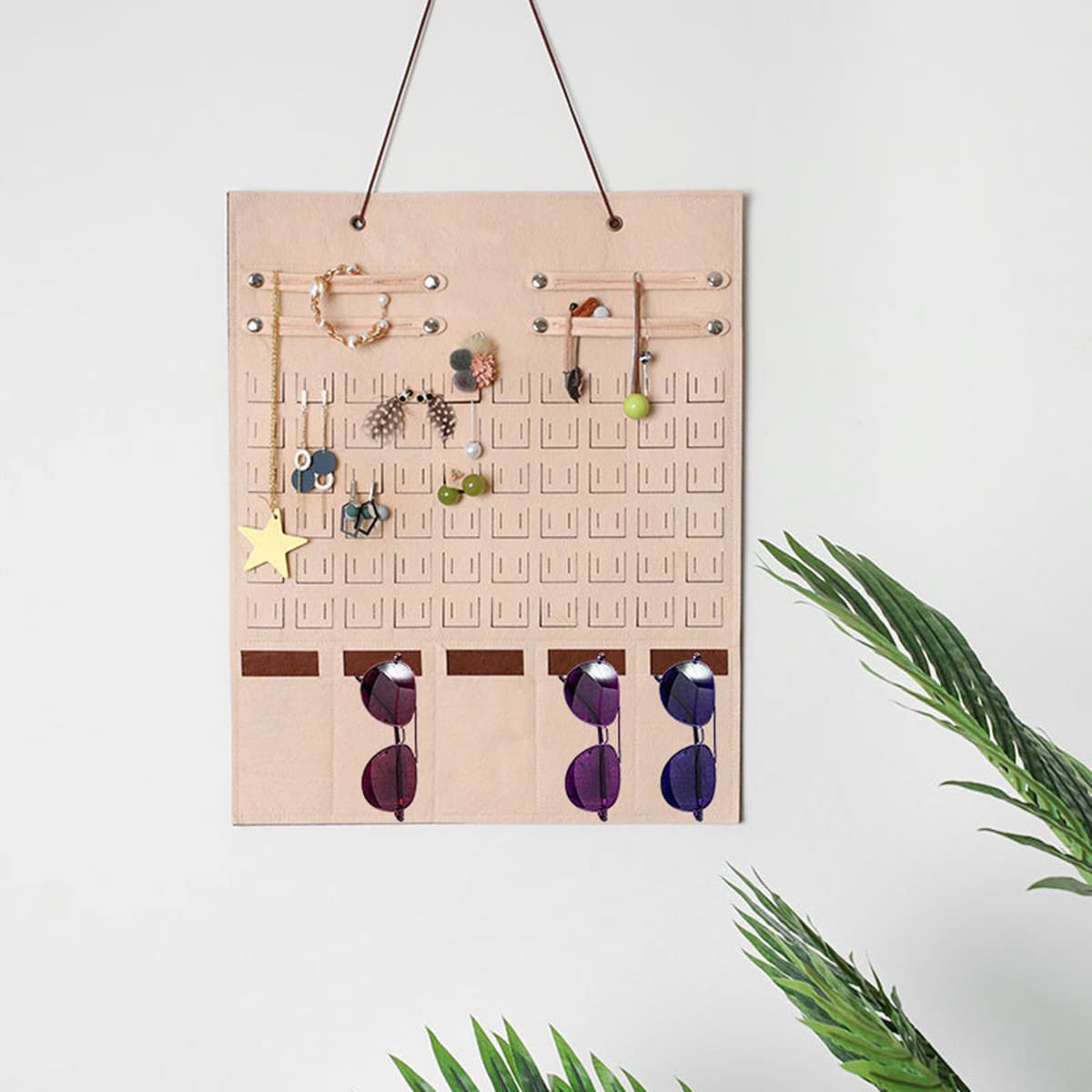 

1pc Wall Hanging Jewelry Storage Bag, Khaki