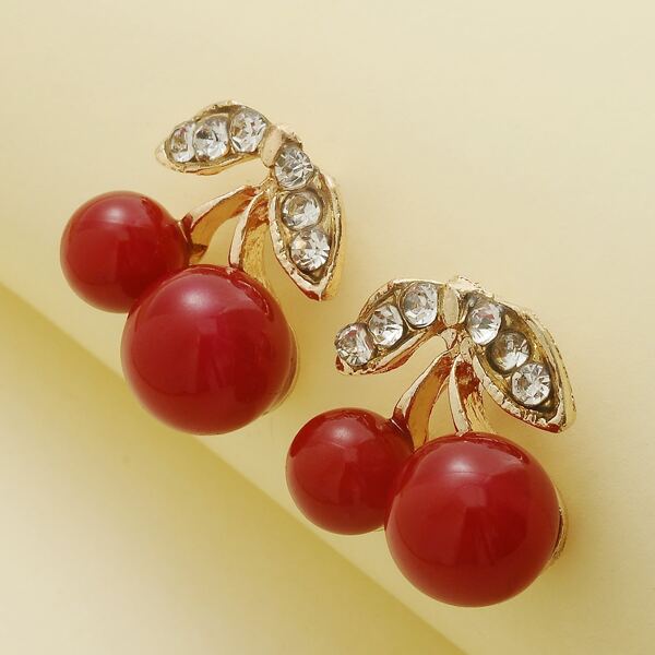 

Rhinestone Decor Cherry Stud Earrings, Red