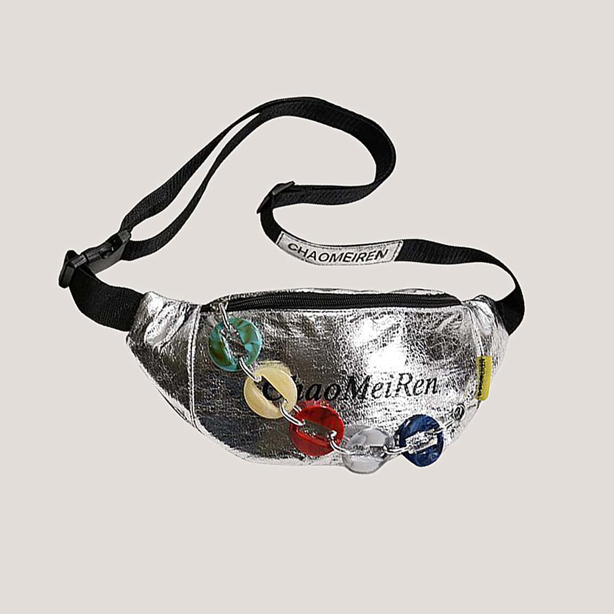 

Metallic Letter Fanny Pack, Silver