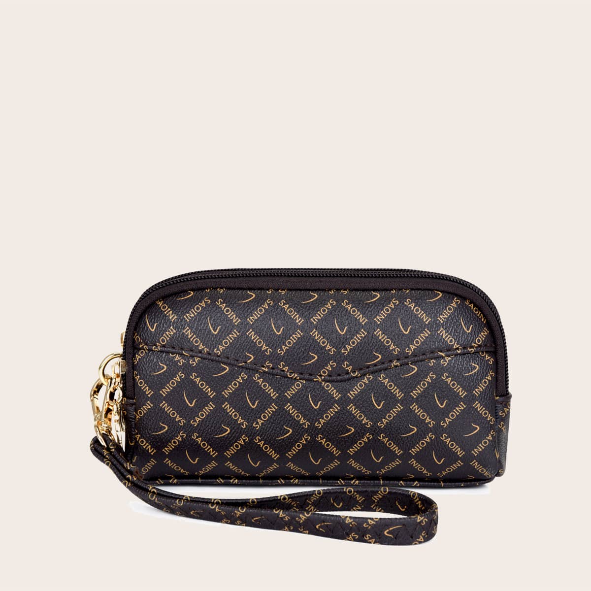 

Letter Graphic Purse With Wristlet, Coffee brown