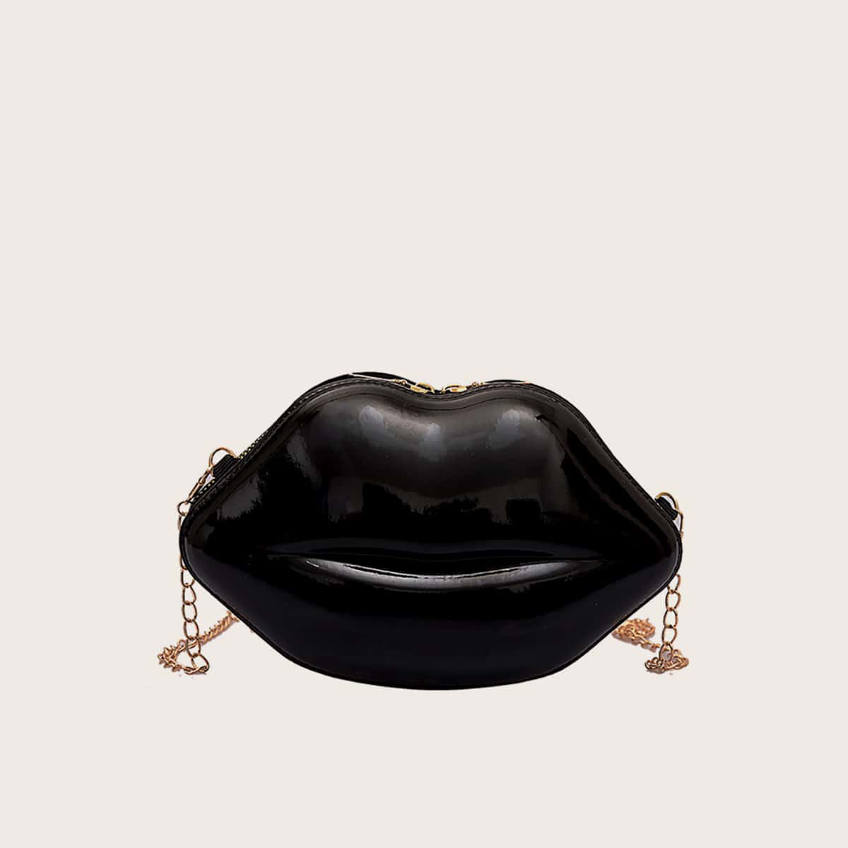 

Lip Shaped Chain Crossbody Bag, Black