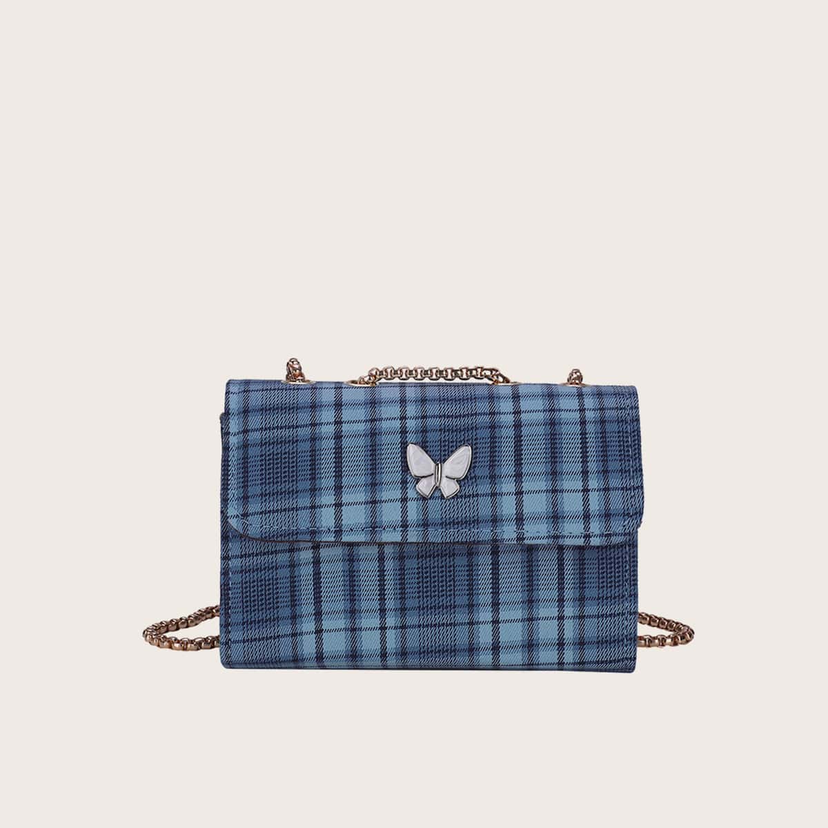 

Butterfly Tartan Crossbody Bag, Blue