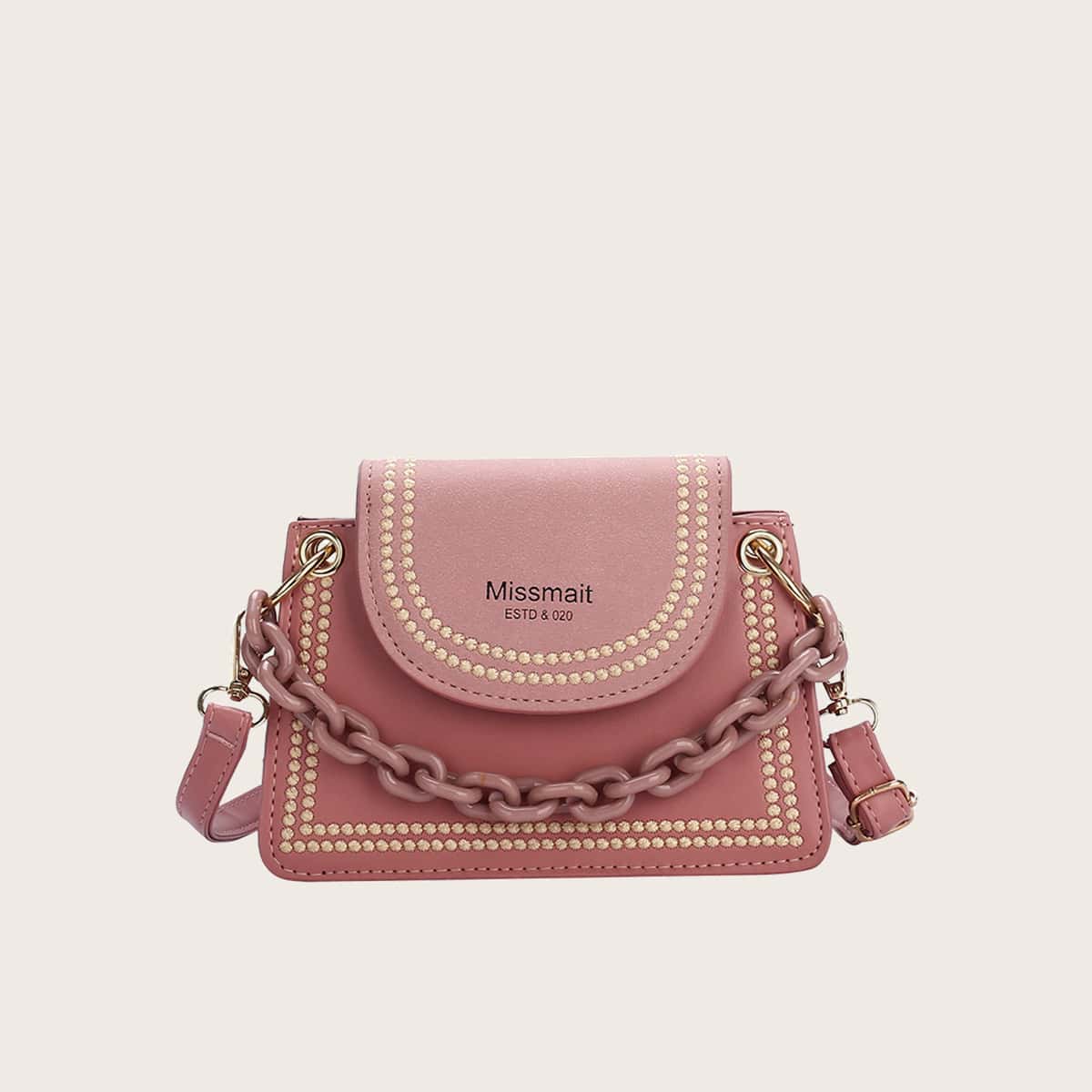 

Geo Trim Chain Satchel Bag, Rusty rose