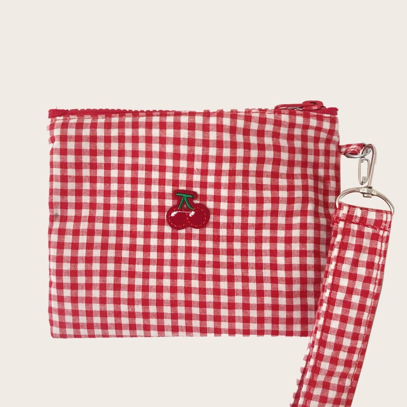 

Cherry Gingham Makeup Bag, Red and white
