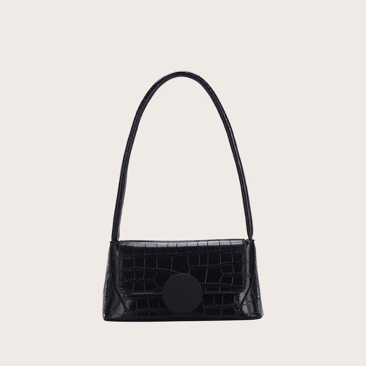 

Croc Embossed Baguette Bag, Black