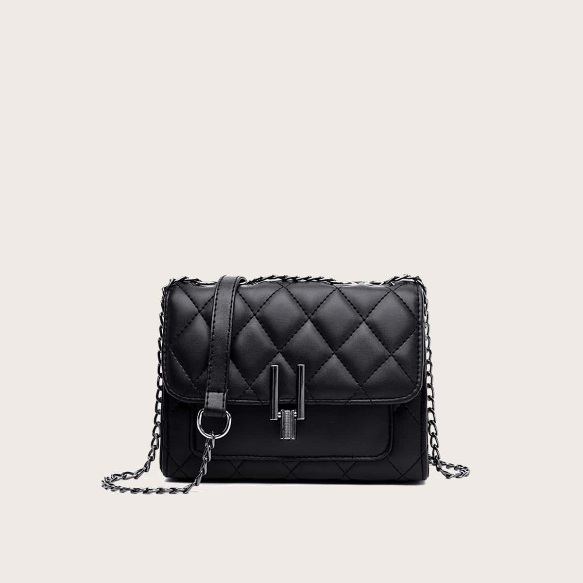 

Quilted Chain Crossbody Bag, Black