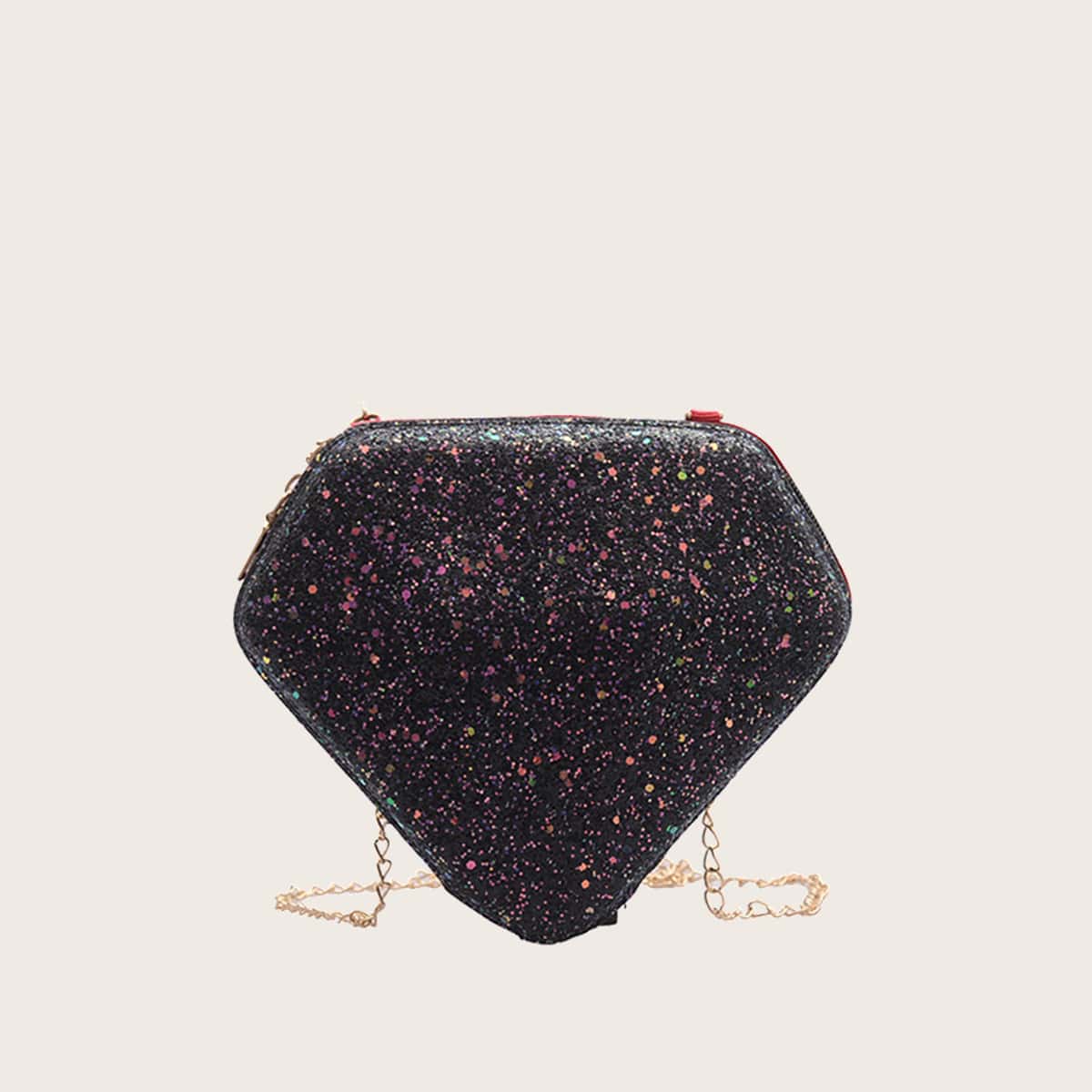 

Diamond Shaped Sequin Crossbody Bag, Black
