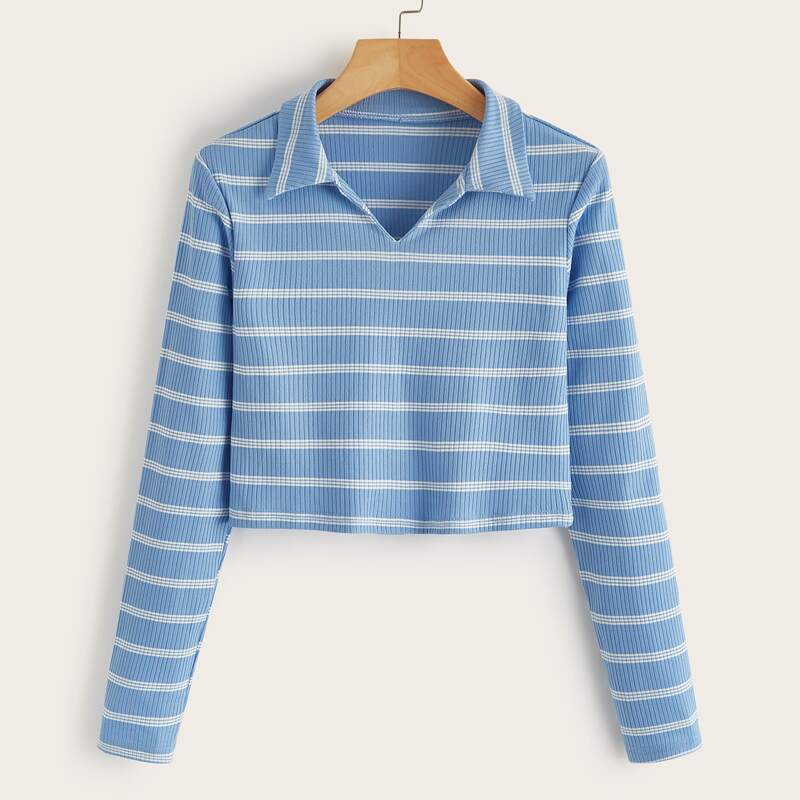 

Striped Crop Tee, Baby blue