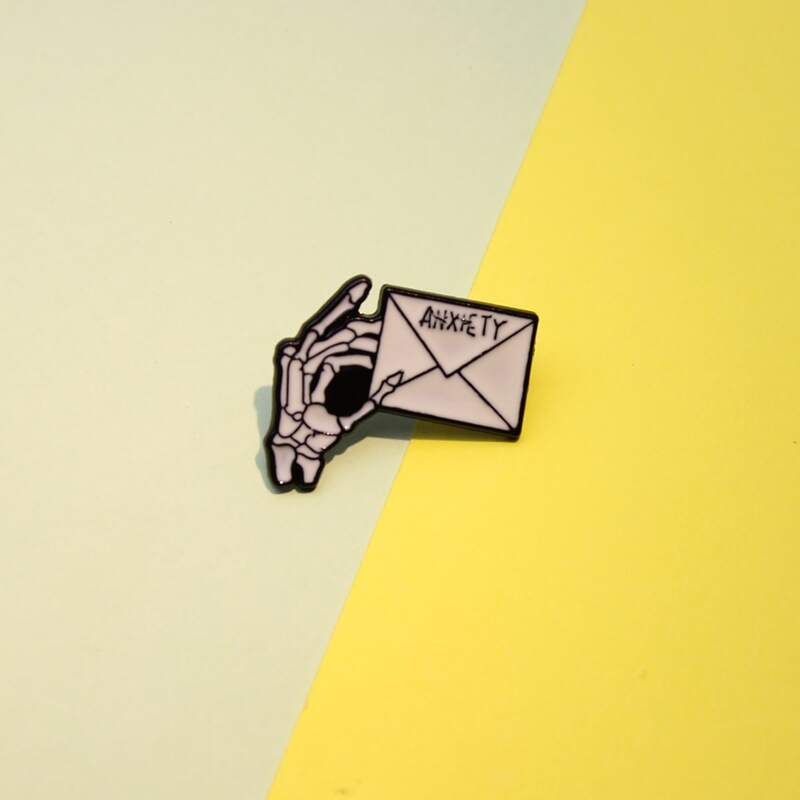 

Skeleton Hand Envelope Brooch, Black and white
