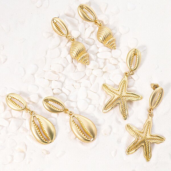 

3pairs Shell Charm Drop Earrings, Gold