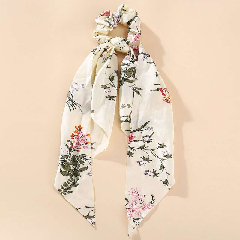 

Floral Scrunchie Scarf, Beige
