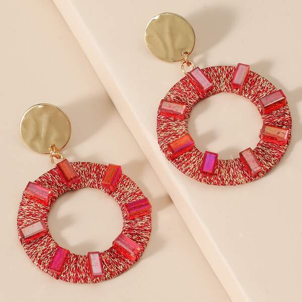 

Hollow Out Round Drop Earrings, Red
