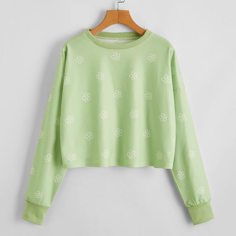 

Floral Crop Sweatshirt, Lime green