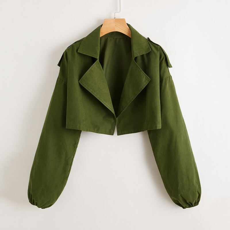 

Drop Shoulder Open Front Crop Jacket, Army green
