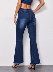 Jeans de pierna amplia con cuenta lateral - Azul lavado oscuro - Ver 2