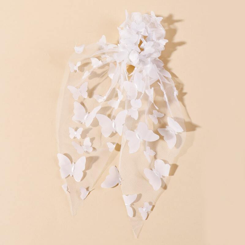 

Butterfly Decor Mesh Scrunchie Scarf, White