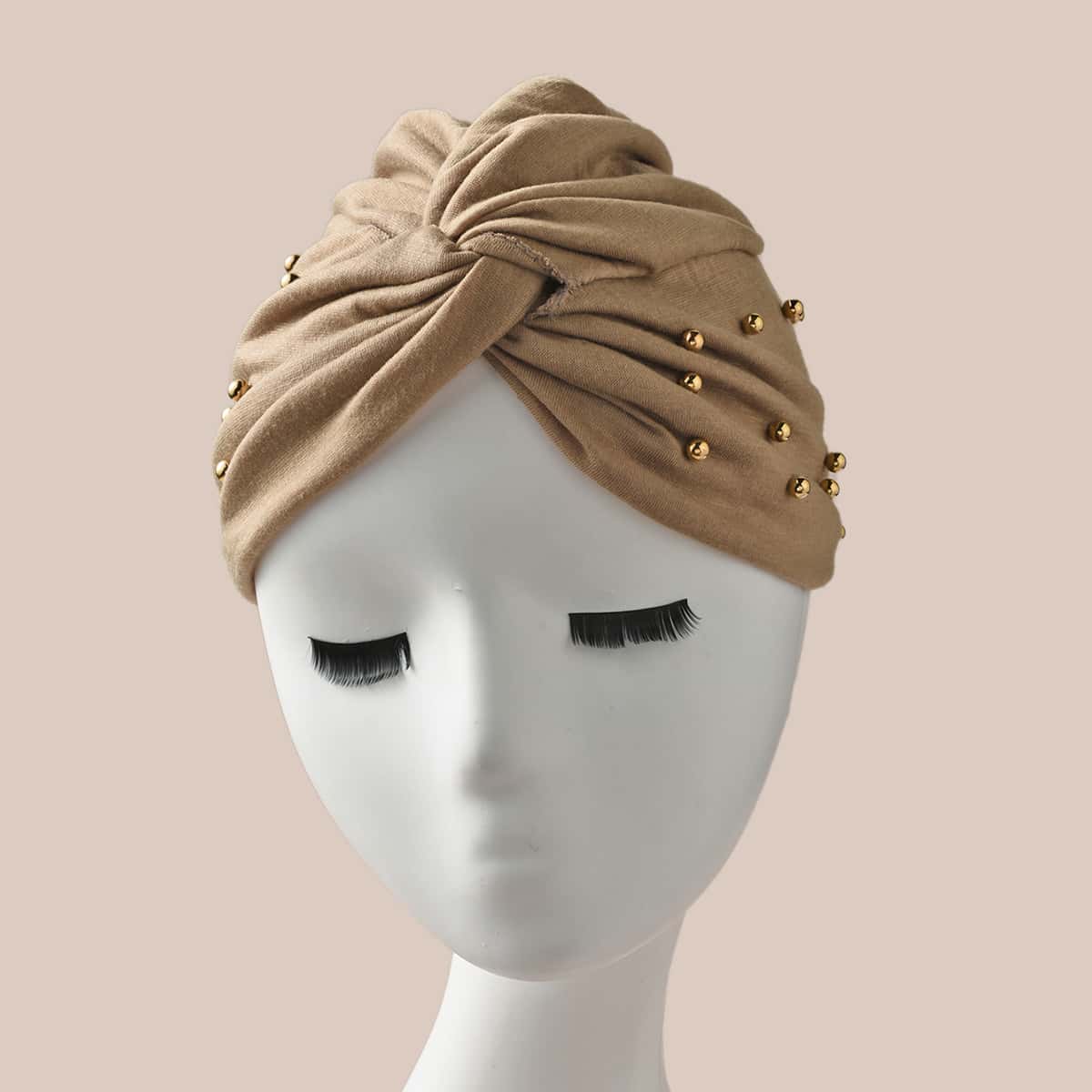 

Bead Decor Braided Turban Hat, Khaki