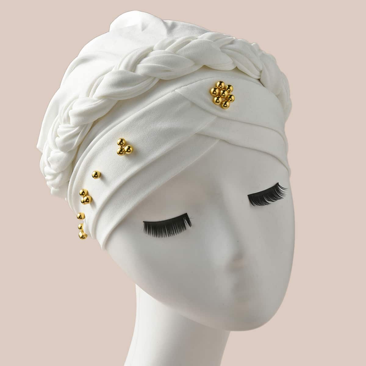

Bead Decor Braided Turban Hat, White