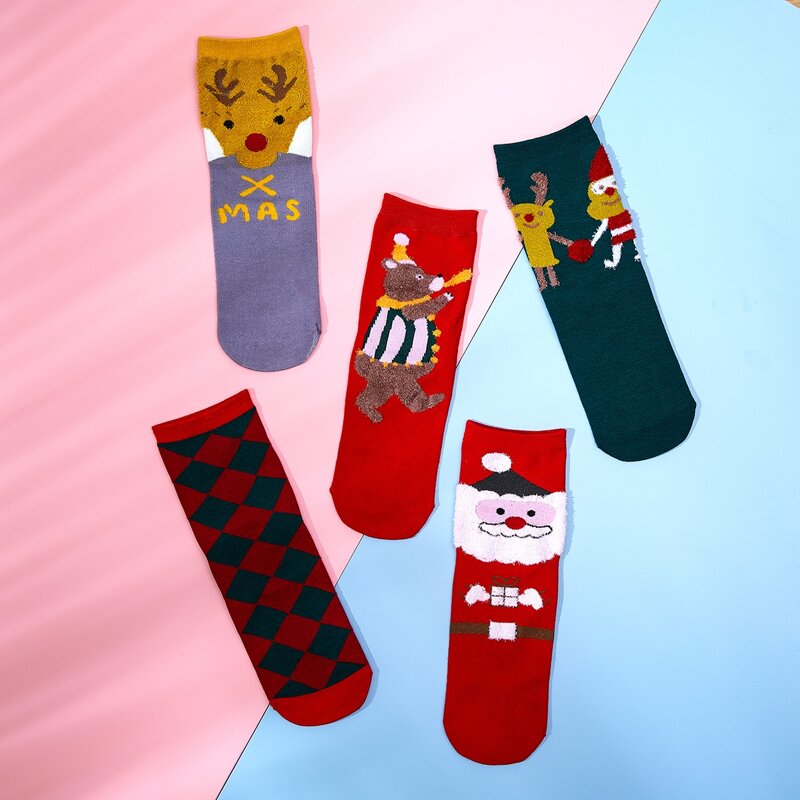 

5pairs Christmas Pattern Socks, Multicolor