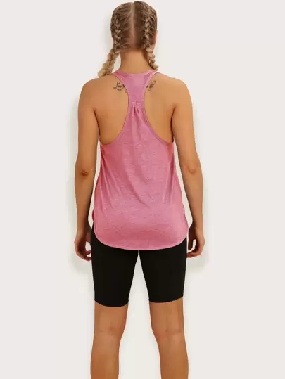 Camiseta Sin Mangas Deportiva Para Mujer Con Cuello Redondo Y Dobladillo Redondeado